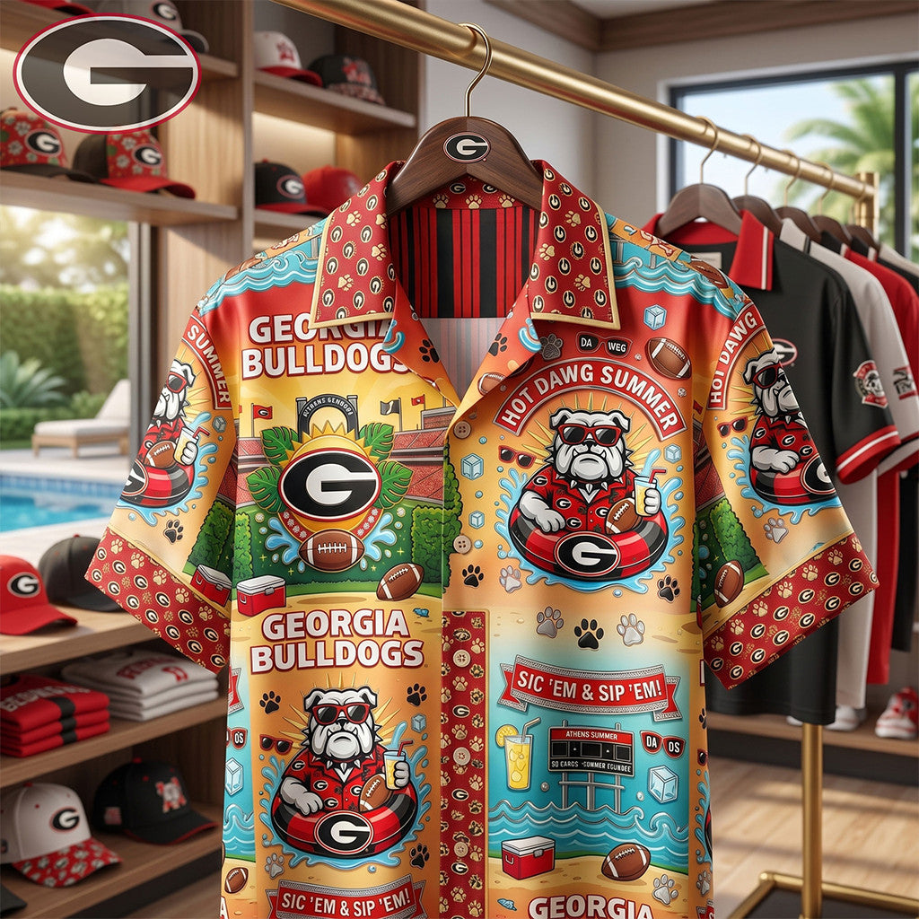 Georgia Bulldogs Hot Dawg Summer Hawaiian Shirt Georgia Bulldogs Merch Football Fan Gifts
