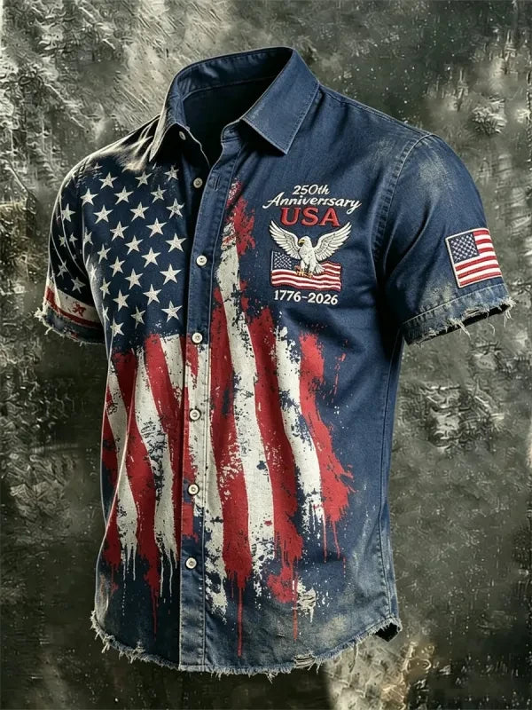 USA 250Th Anniversary Hawaiian Shirt American Flag Apparel Gifts For 4Th Of July