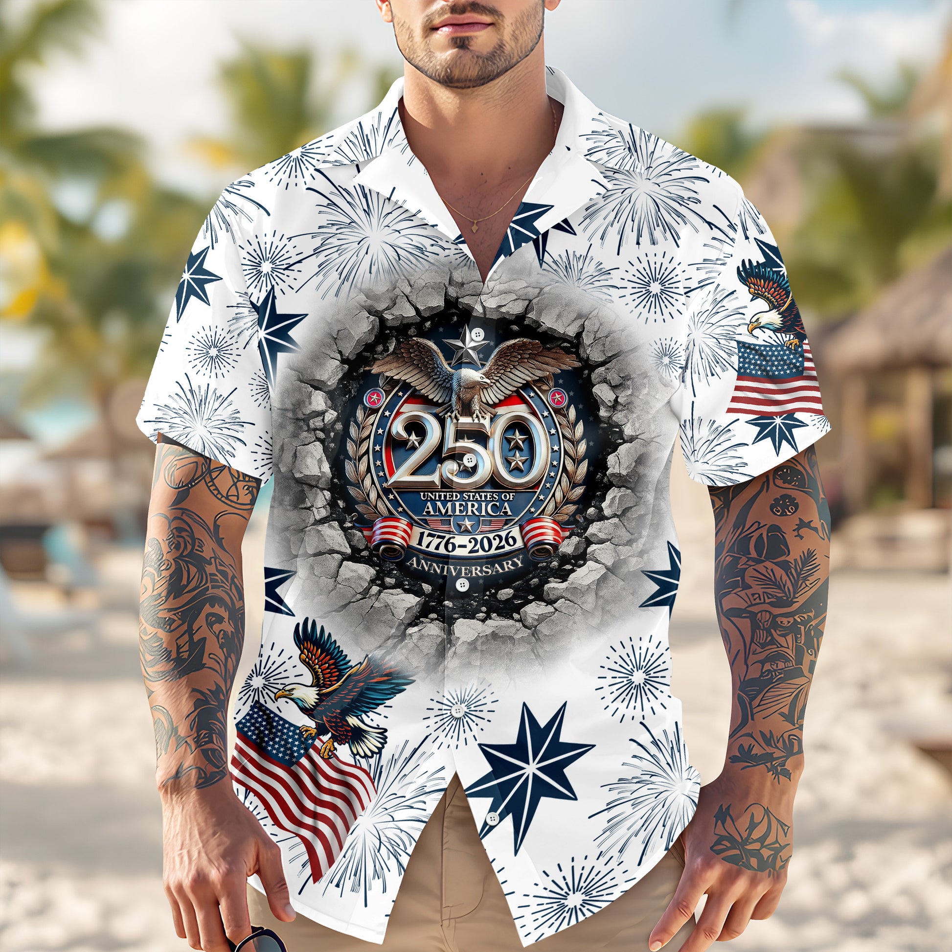 Eagle USA 250Th Anniversary Hawaiian Shirt Fourth Of July Attire Patriotic Clothing Gifts