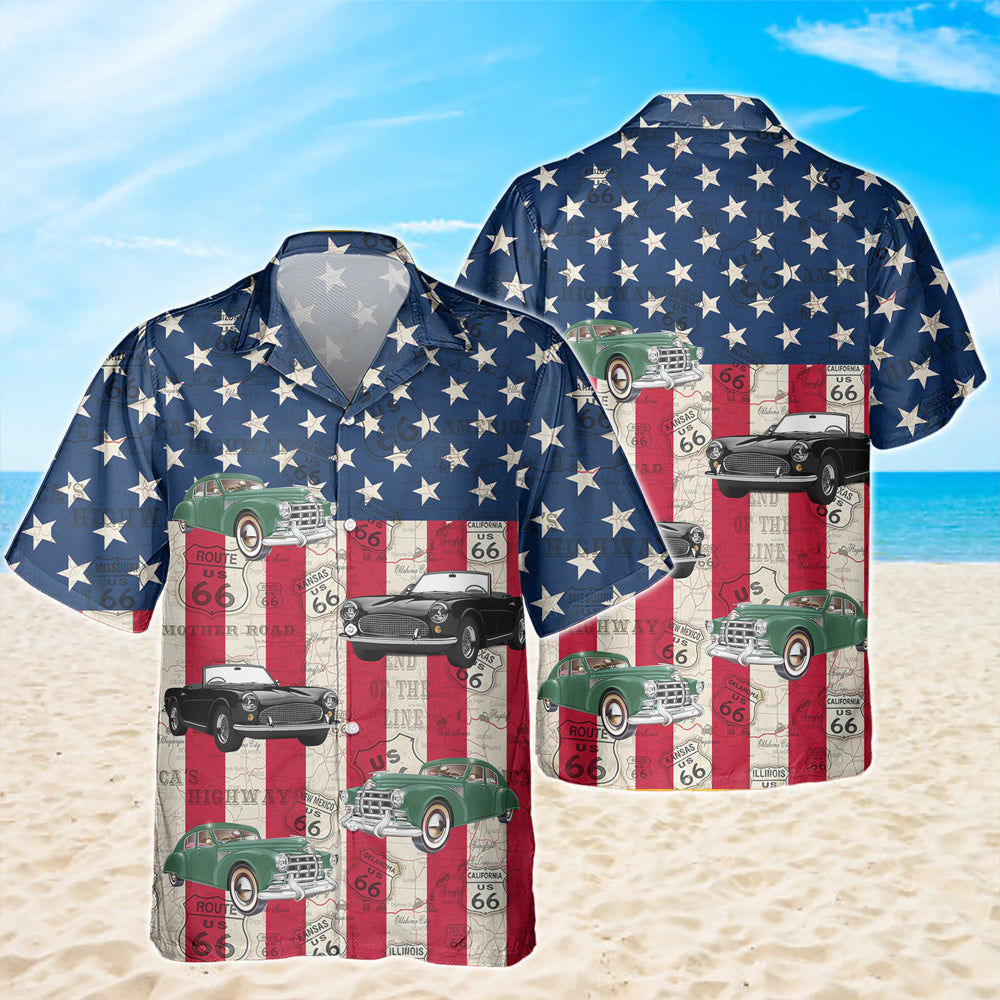 Personalized Car Photo Route 66 Hawaiian Shirt Mother Road Anniversary Apparel Gifts For Men