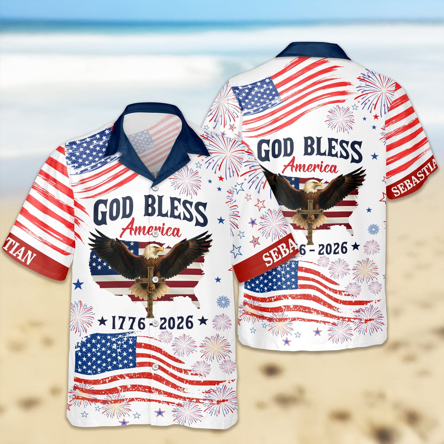 Personalized Eagle God Bless America 250 Years 1776 2026 Hawaiian Shirt Gifts For Patriots