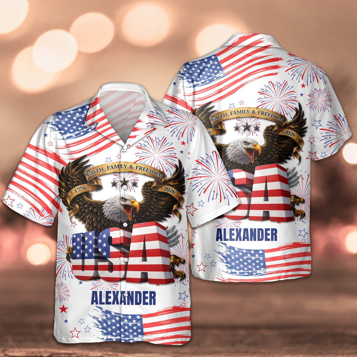 Personalized Eagle USA Faith Family Freedom Hawaiian Shirt Independence Day Outfits