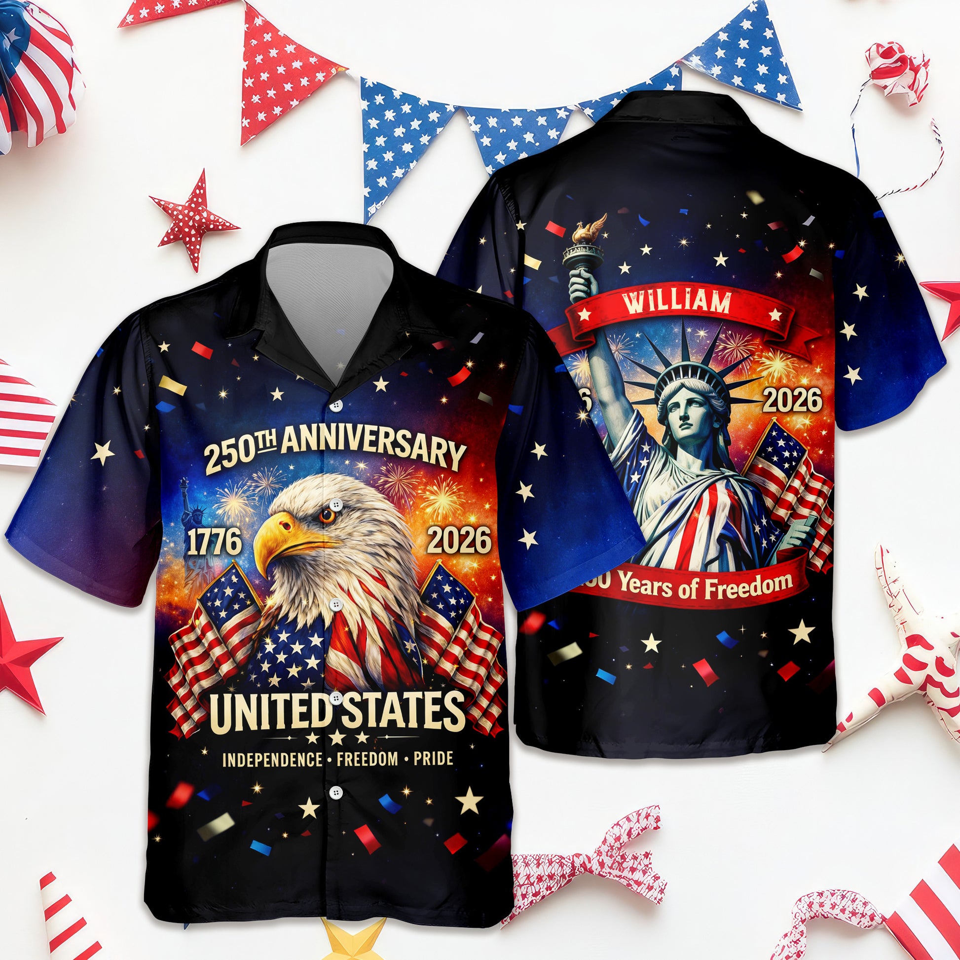 Personalized Eagle USA 250Th Anniversary Hawaiian Shirt Independence Day Shirt Patriotic Gifts