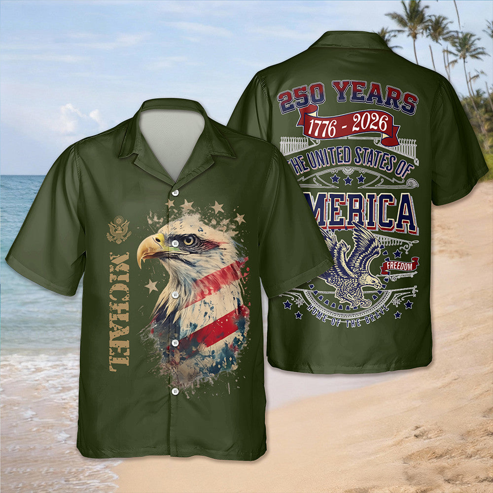 Personalized Eagle USA 250 Years Of Freedom Hawaiian Shirt Fourth Of July Outfits Gifts