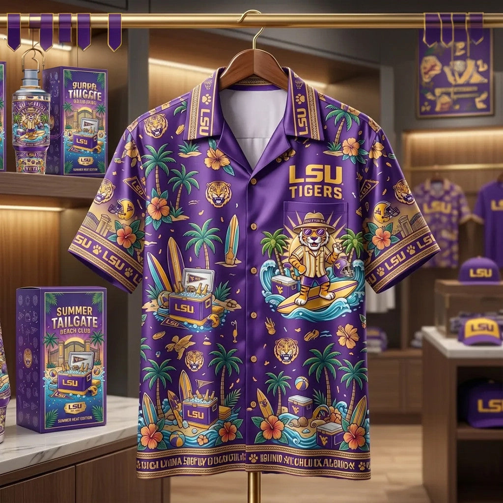 LSU Tigers Summer Tailgate Beach Club Hawaiian Shirt LSU Tigers Merch Good Father's Day Presents
