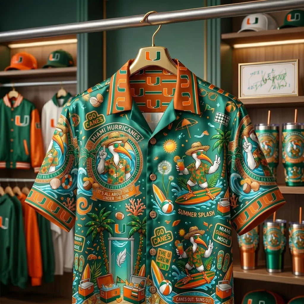 Miami Hurricanes Sebastian Mascot Tropical Beach Summer Hawaiian Shirt Hurricanes Merch