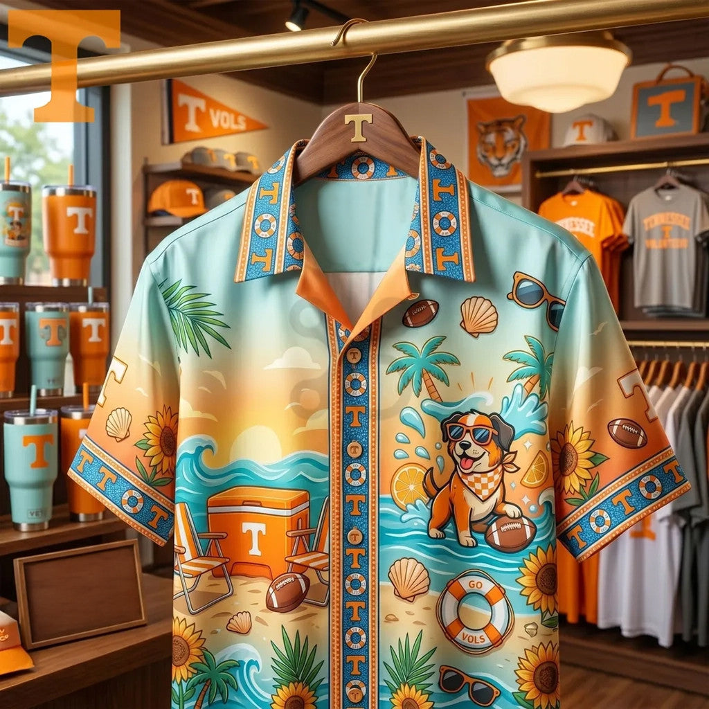 Tennessee Volunteers Big Orange Summer Splash Beach Dog Hawaiian Shirt Volunteers Merch