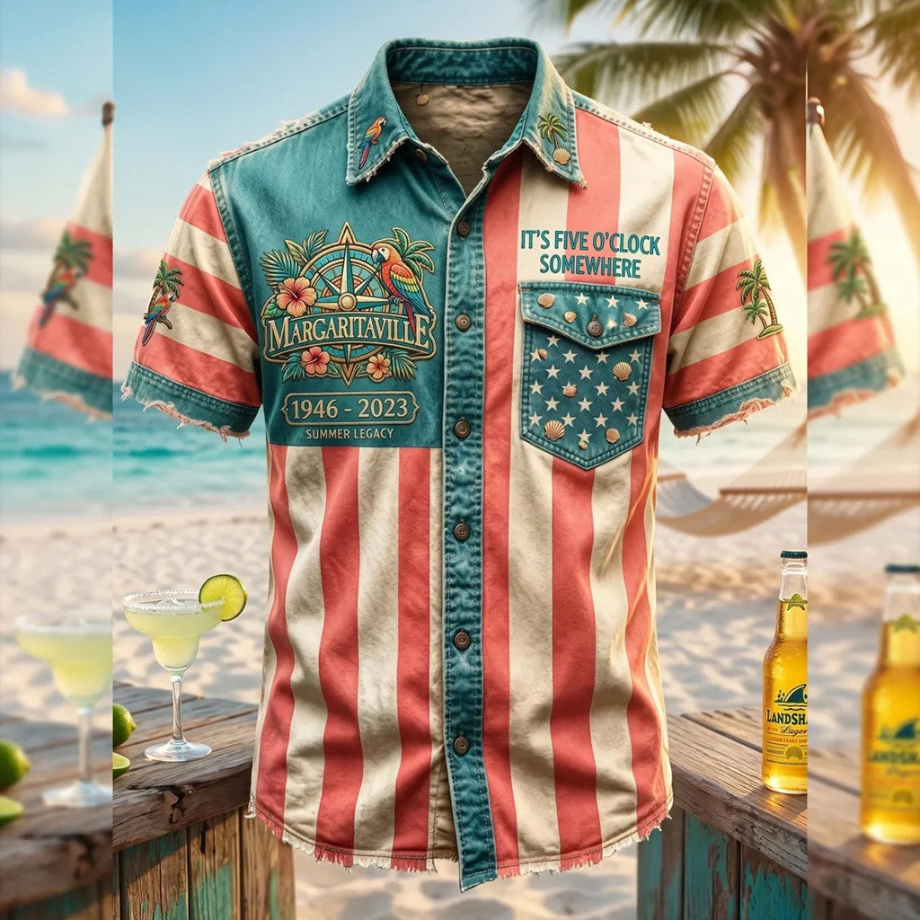 Jimmy Buffett Margaritaville Tribute 1946 2023 Patriotic Hawaiian Shirt Summer Legacy Apparel