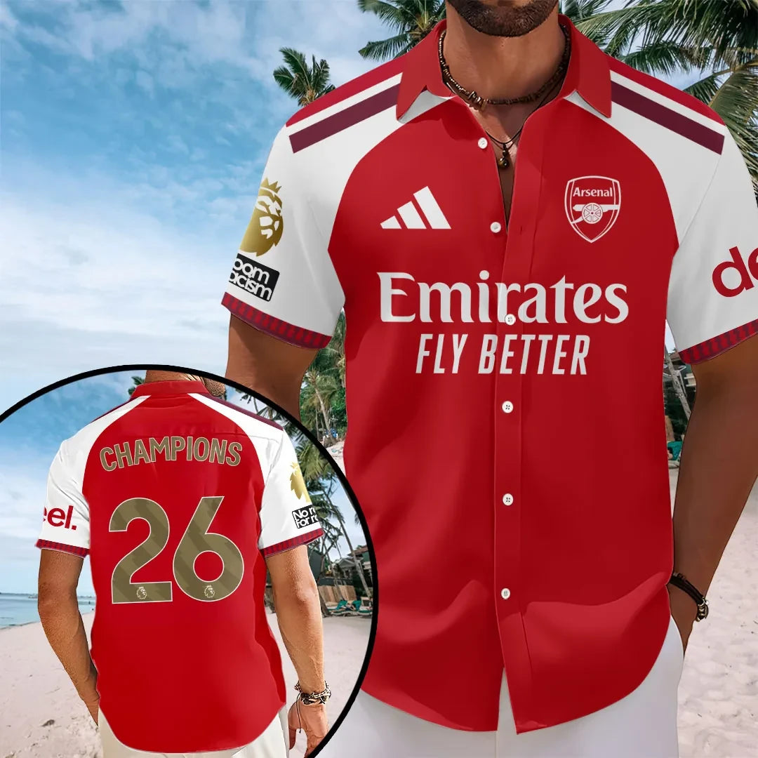 Arsenal FC Merch Emirates Fly Better Arsenal Champions 2026 Hawaiian Shirt Soccer Fan Gift