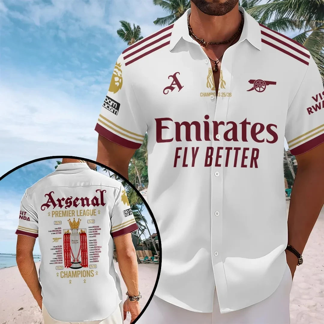 Arsenal FC Merch Emirates Fly Better Arsenal Premier League Champions Hawaiian Shirt Game Day Gift