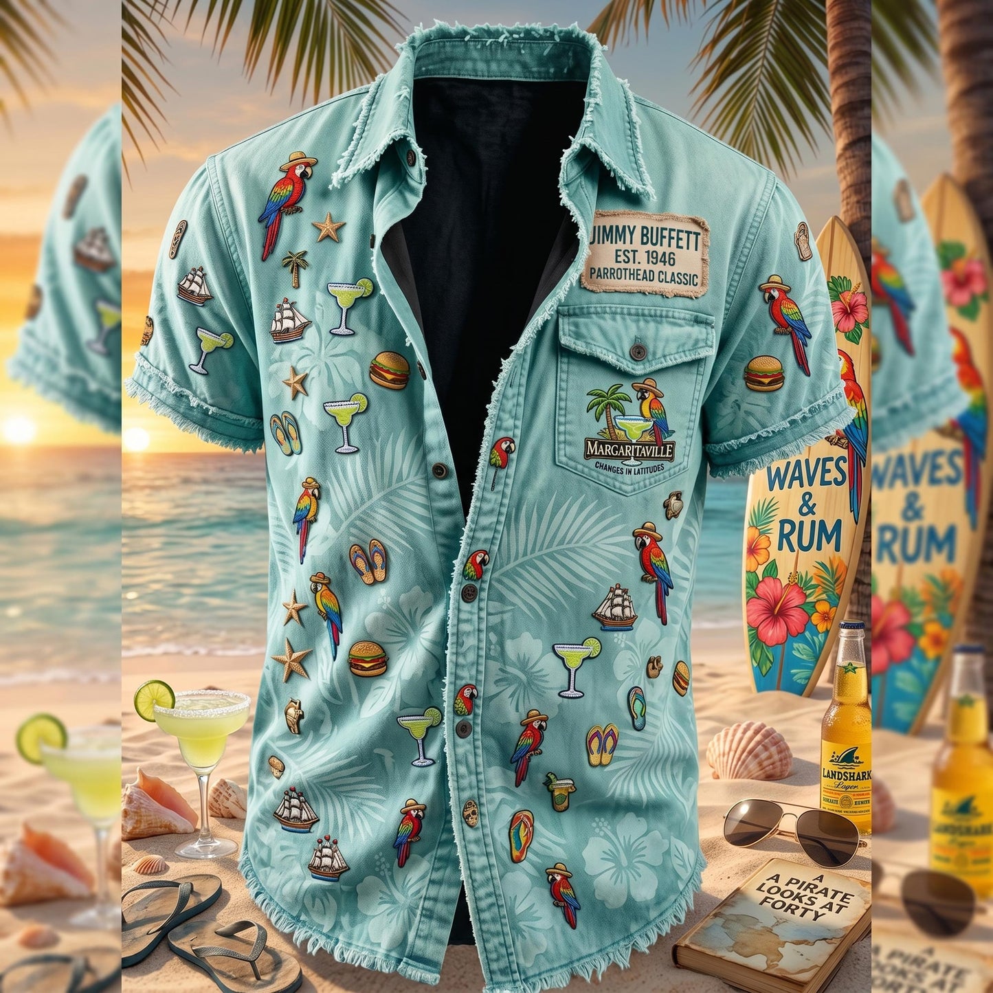 Jimmy Buffett Margaritaville Hawaiian Shirt Parrothead Tropical Themed Button Up Shirt Fan Gift