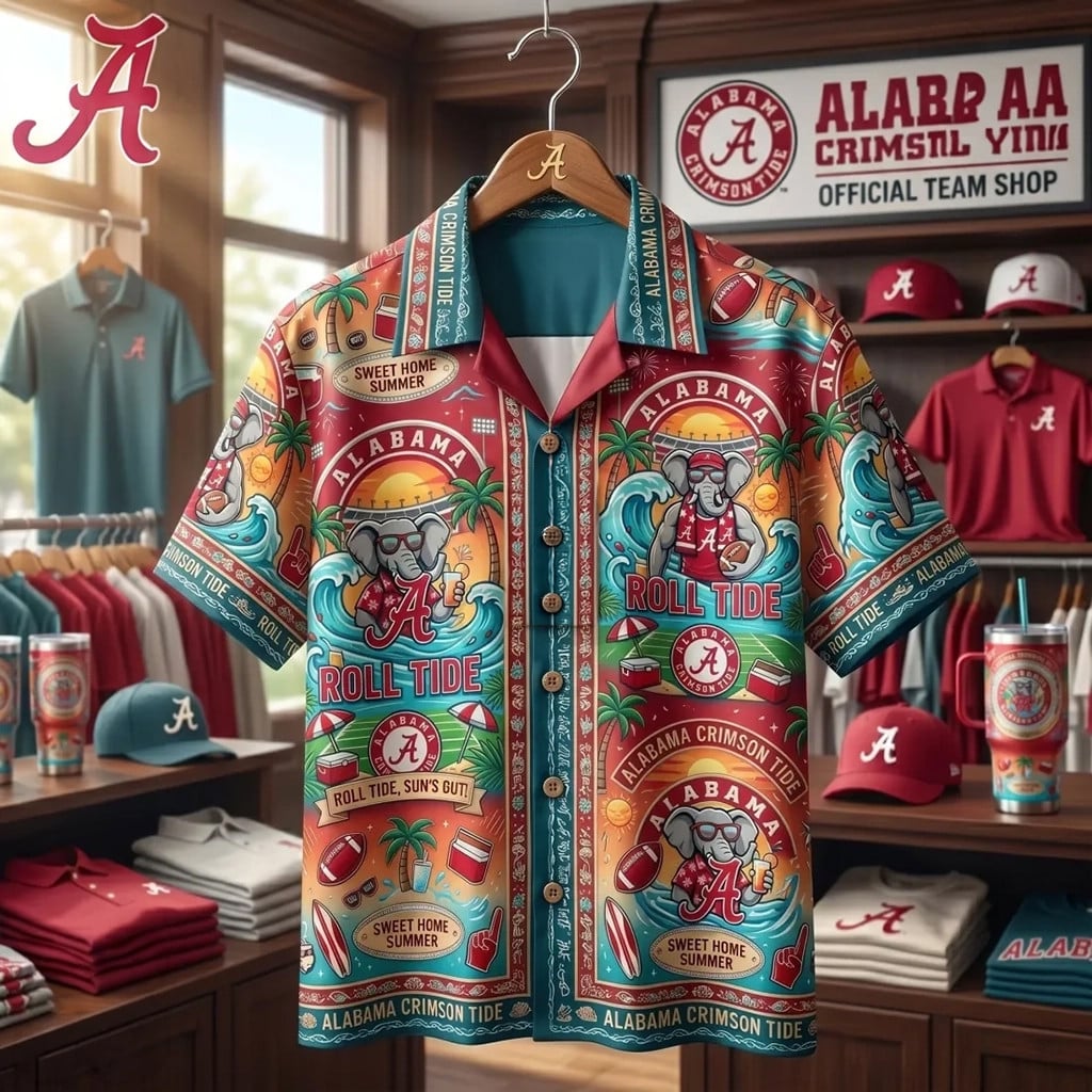 Alabama Crimson Tide Crimson Summer Collection Beach Hawaiian Shirt Gift For Football Lovers