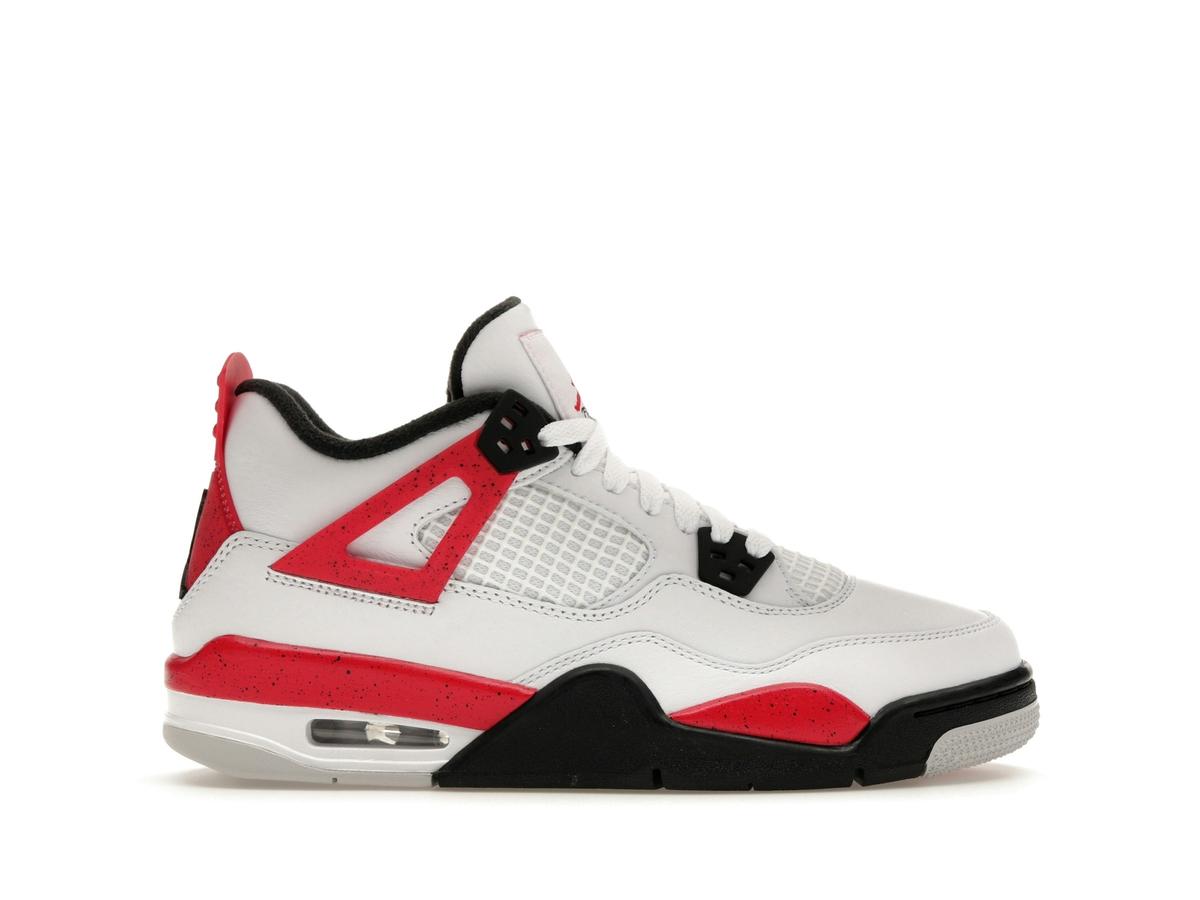 Jordan 4 Retro Red Cement White Fire Red Black Grade School Sneakers 408452-161 - savito