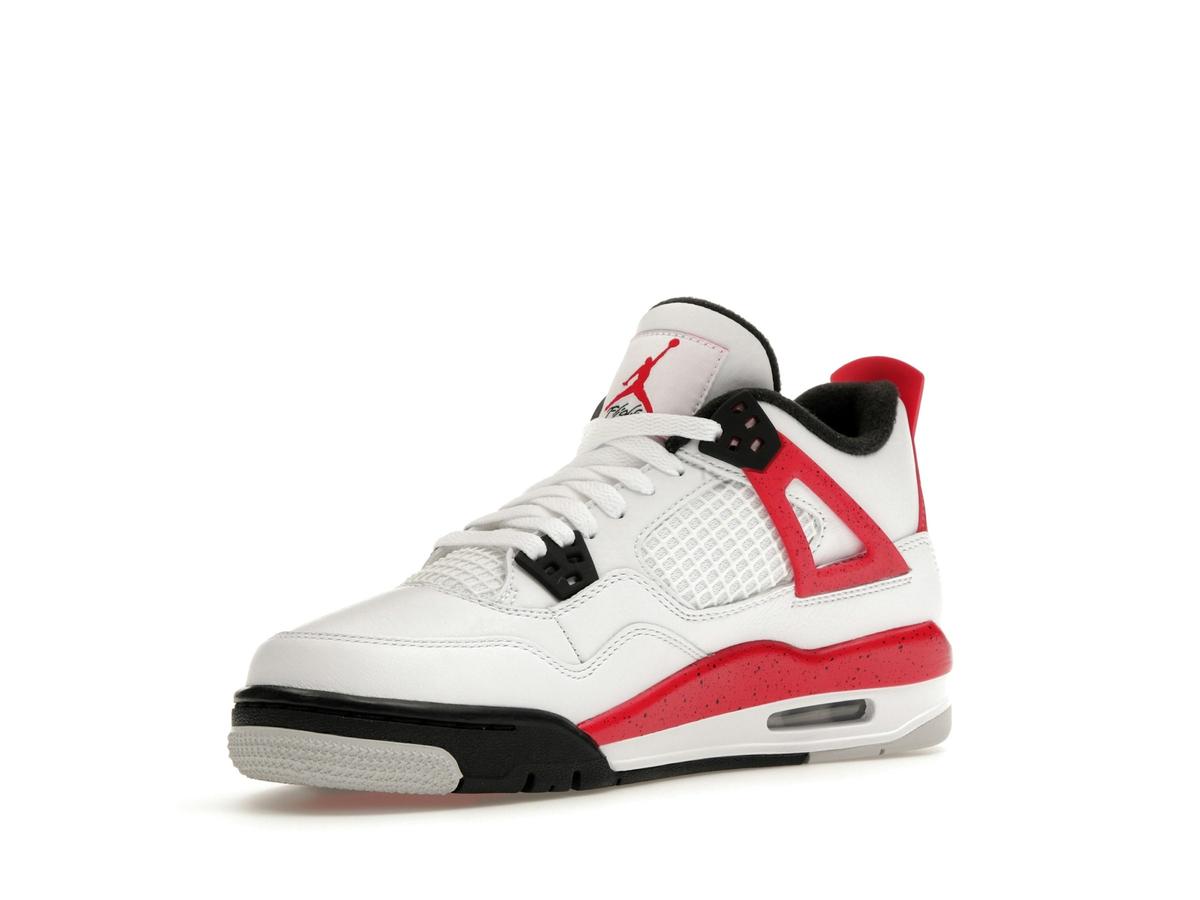 Jordan 4 Retro Red Cement White Fire Red Black Grade School Sneakers 408452-161 - savito