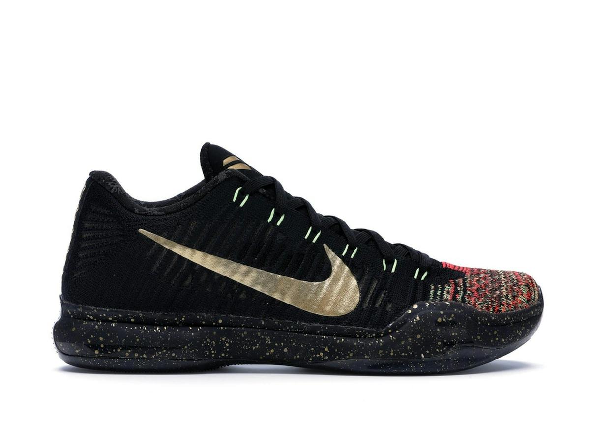 Nike Kobe 10 Elite Christmas Sneakers 802560-076 Black Metallic Gold Bright Crimson - savito