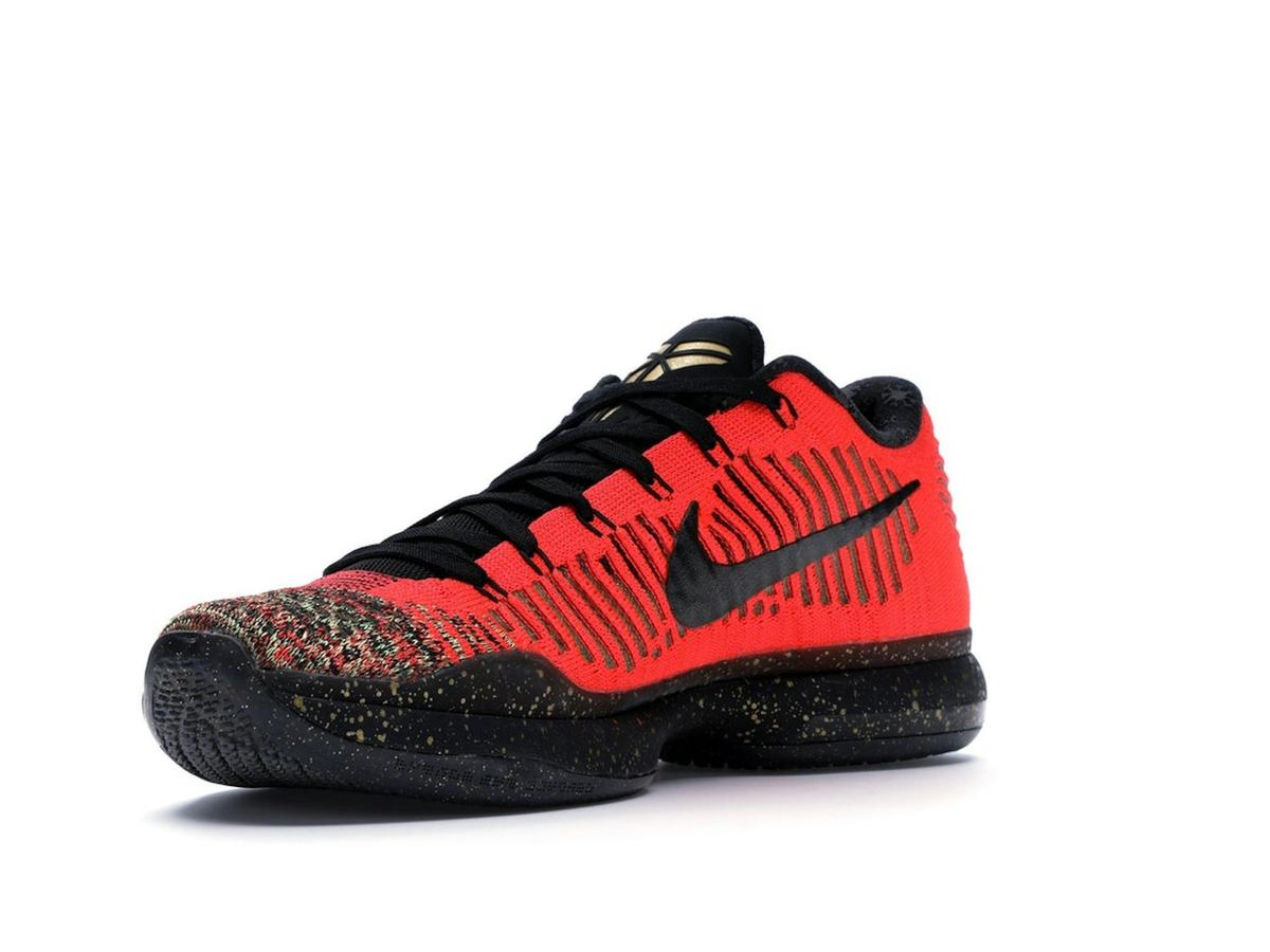 Nike Kobe 10 Elite Christmas Sneakers 802560-076 Black Metallic Gold Bright Crimson - savito