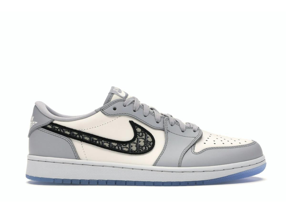 Jordan 1 Retro Low Dior Men's Grey Black Sail Sneakers CN8608-002 - savito