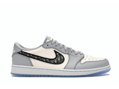 Jordan 1 Retro Low Dior Men's Grey Black Sail Sneakers CN8608-002 - savito
