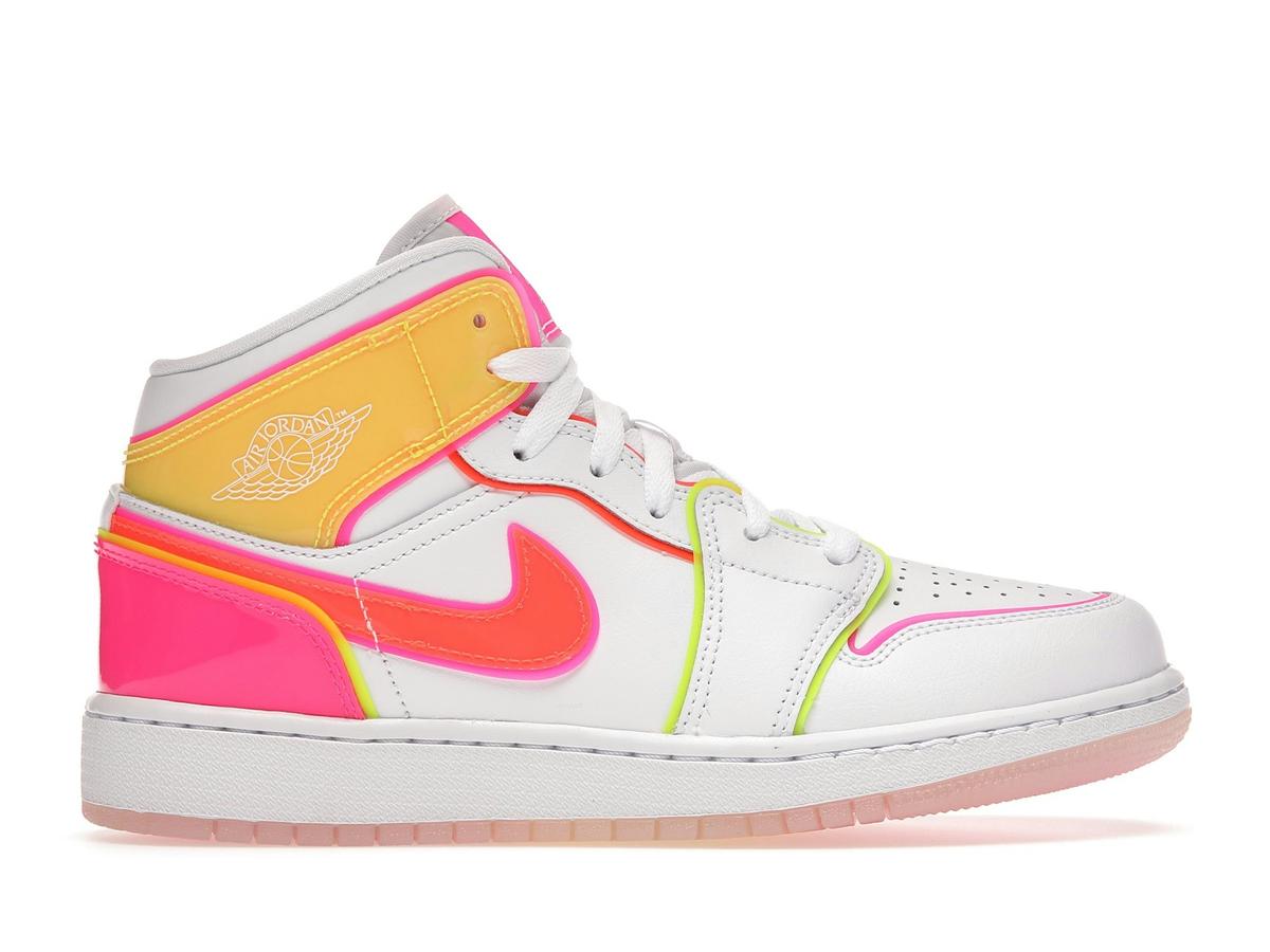 Air Jordan 1 Mid Edge Glow GS White Hyper Crimson Pink Blast CV4611-100 - savito