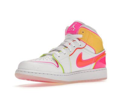 Air Jordan 1 Mid Edge Glow GS White Hyper Crimson Pink Blast CV4611-100 - savito