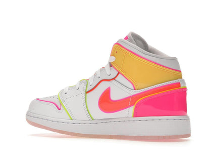 Air Jordan 1 Mid Edge Glow GS White Hyper Crimson Pink Blast CV4611-100 - savito