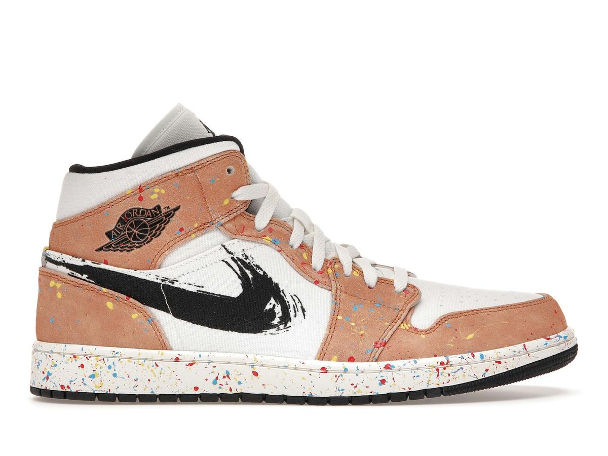 Jordan 1 Mid SE Brushstroke DA8005-100 SAIL/BLACK-CIDER-CHILE RED - savito