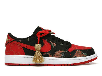 Jordan 1 Low OG Chinese New Year DD2233-001 Black University Red Metallic Gold White - savito