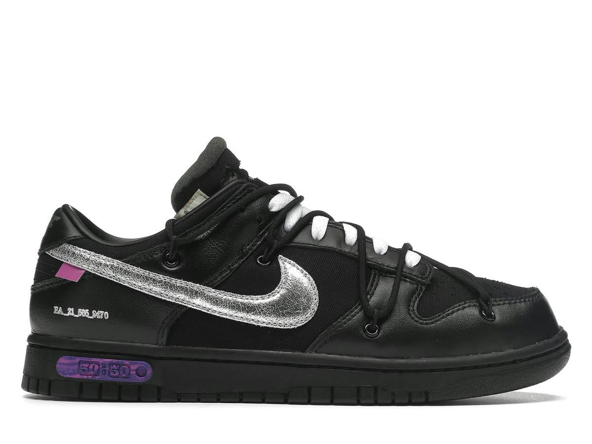Nike Dunk Low Off-White Lot 50 DM1602-001 Black Metallic Silver - savito