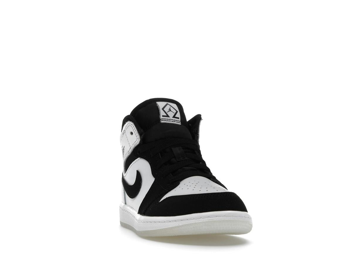 Jordan 1 Mid SE Diamond Preschool Boys White Black Multicolor Sneakers DN4323-100 - savito