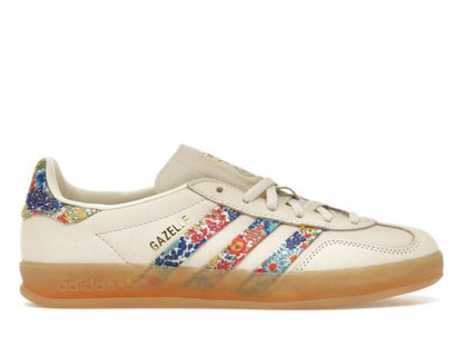 adidas Gazelle Indoor Liberty London Floral Embroidery Stripes Women's Off White Gold Metallic Gum JH7370 - savito