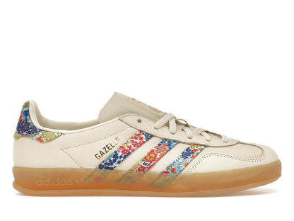 adidas Gazelle Indoor Liberty London Floral Embroidery Stripes Women's Off White Gold Metallic Gum JH7370 - savito