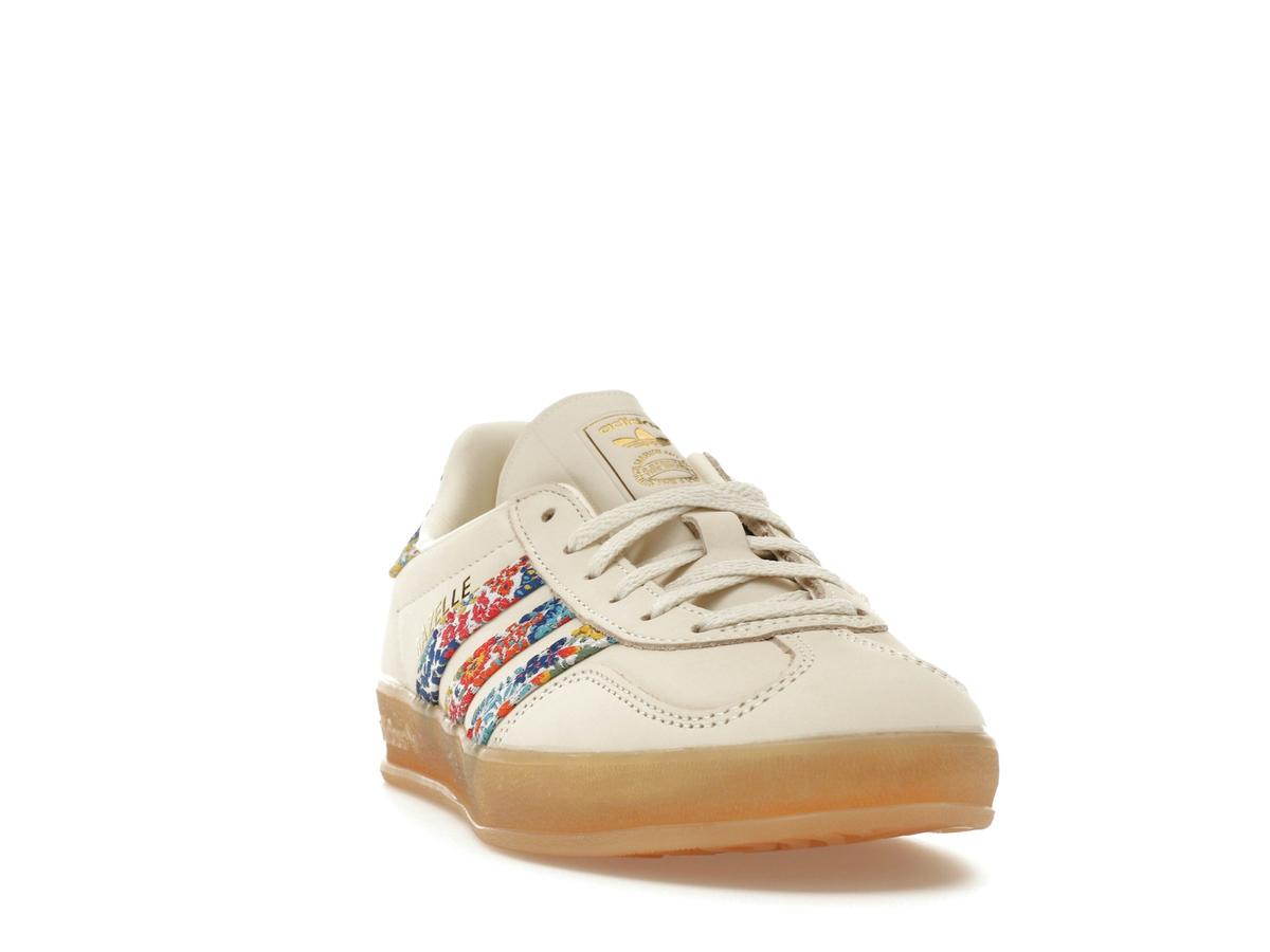 adidas Gazelle Indoor Liberty London Floral Embroidery Stripes Women's Off White Gold Metallic Gum JH7370 - savito