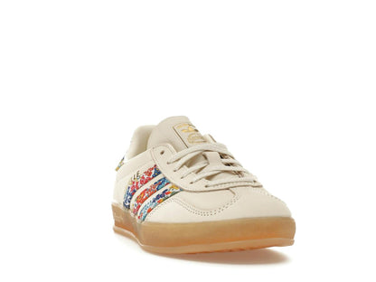 adidas Gazelle Indoor Liberty London Floral Embroidery Stripes Women's Off White Gold Metallic Gum JH7370 - savito