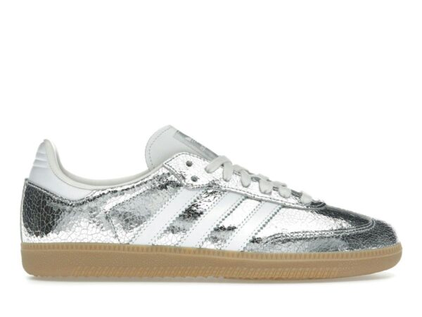 Adidas Women's Samba OG Silver Metallic Cracked Leather Sneakers JR0035 - savito
