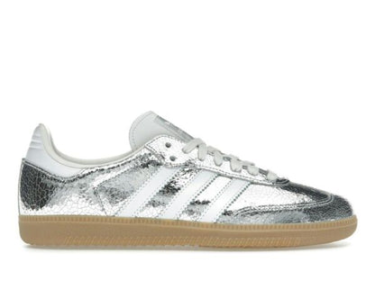 Adidas Women's Samba OG Silver Metallic Cracked Leather Sneakers JR0035 - savito