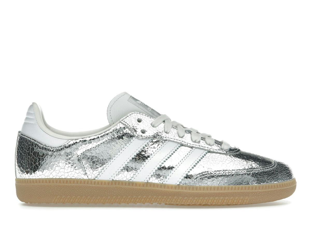 Adidas Women's Samba OG Silver Metallic Cracked Leather Sneakers JR0035 - savito