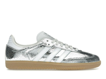 Adidas Women's Samba OG Silver Metallic Cracked Leather Sneakers JR0035 - savito
