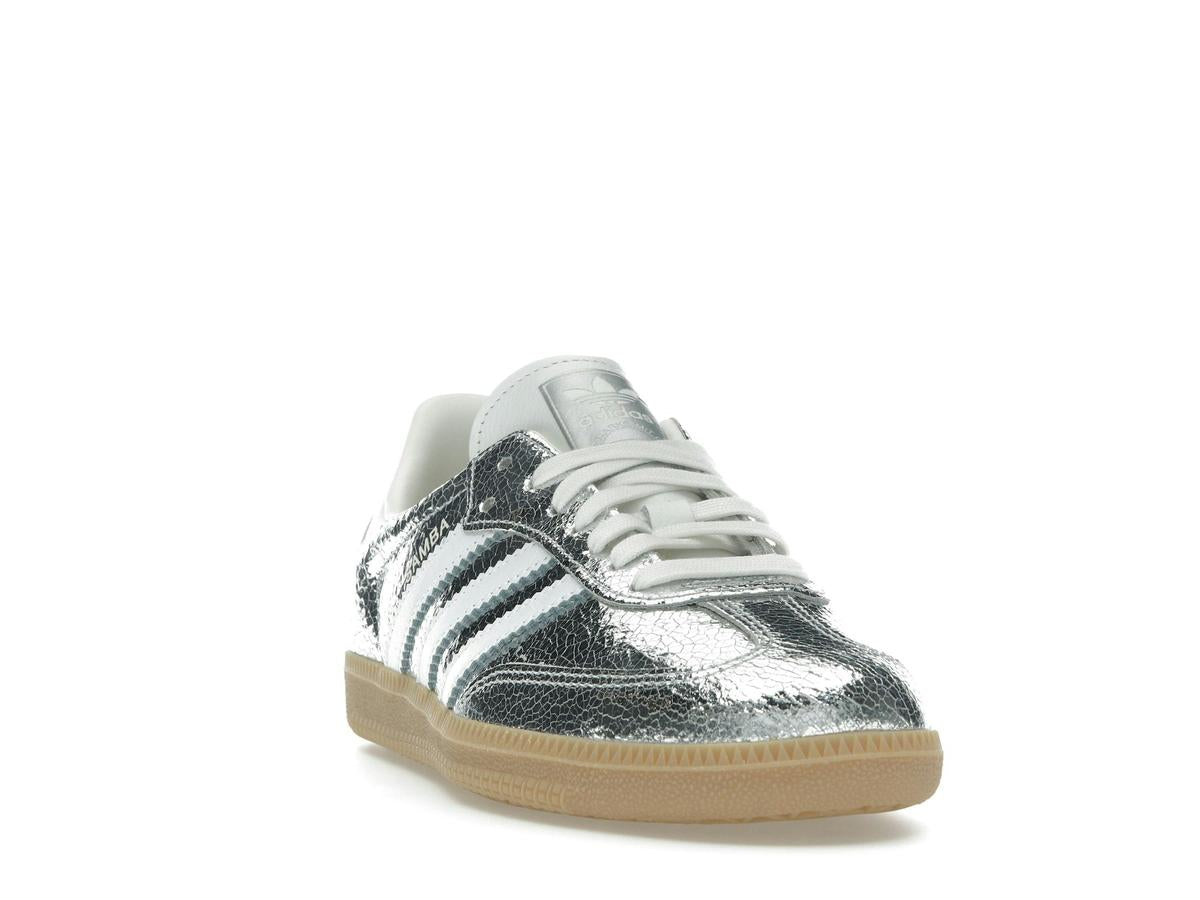 Adidas Women's Samba OG Silver Metallic Cracked Leather Sneakers JR0035 - savito