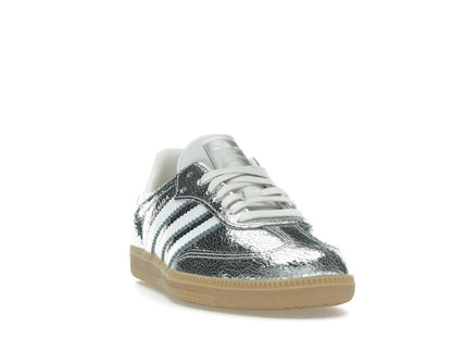 Adidas Women's Samba OG Silver Metallic Cracked Leather Sneakers JR0035 - savito