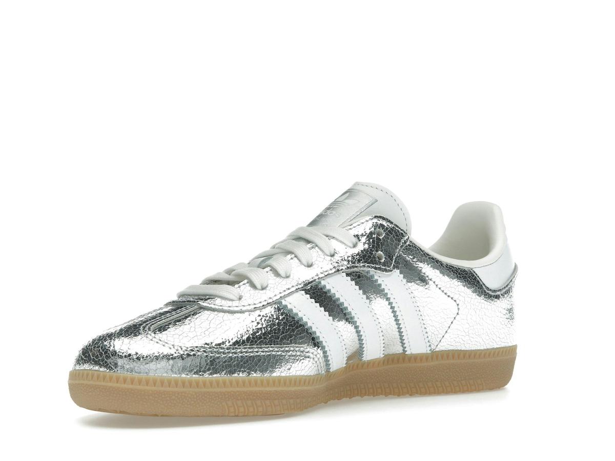 Adidas Women's Samba OG Silver Metallic Cracked Leather Sneakers JR0035 - savito