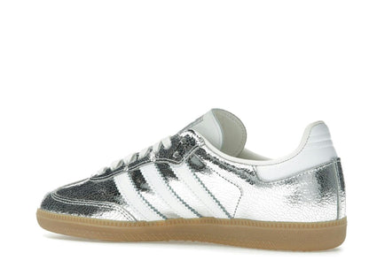 Adidas Women's Samba OG Silver Metallic Cracked Leather Sneakers JR0035 - savito
