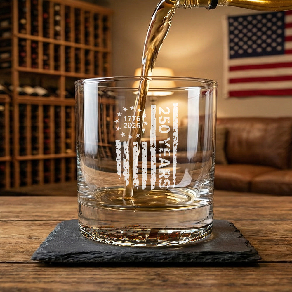 250 Years of Freedom Betsy Ross 1776 2026 Engraved Whiskey Glass