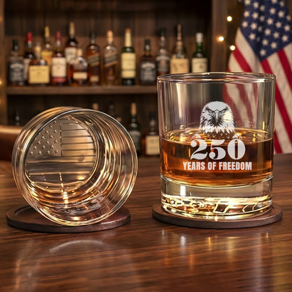 250 Years of Freedom American Engraved Whiskey Glass Patriotic Gift