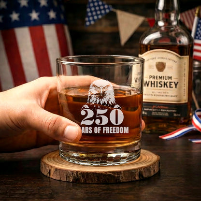 250 Years of Freedom American Engraved Whiskey Glass Patriotic Gift