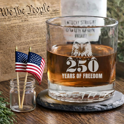 250 Years of Freedom American Engraved Whiskey Glass Patriotic Gift