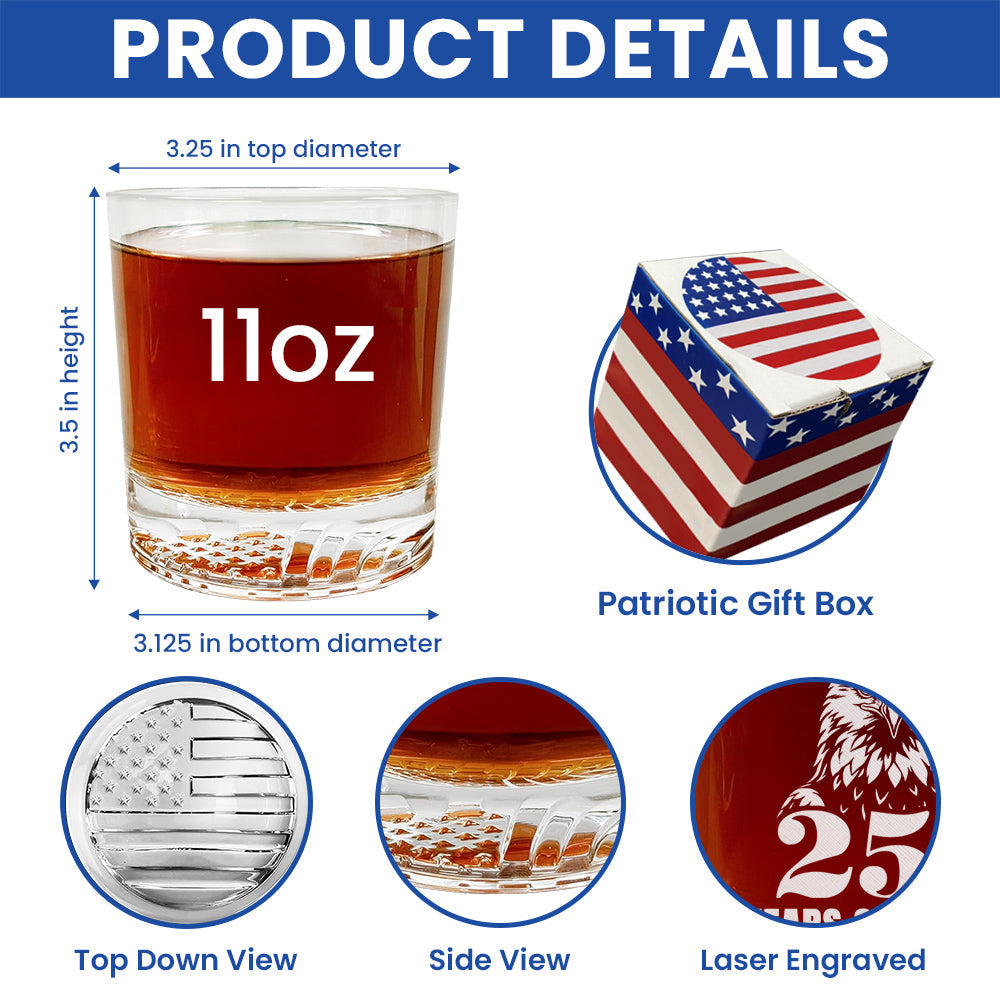 250 Years of Freedom American Engraved Whiskey Glass Patriotic Gift