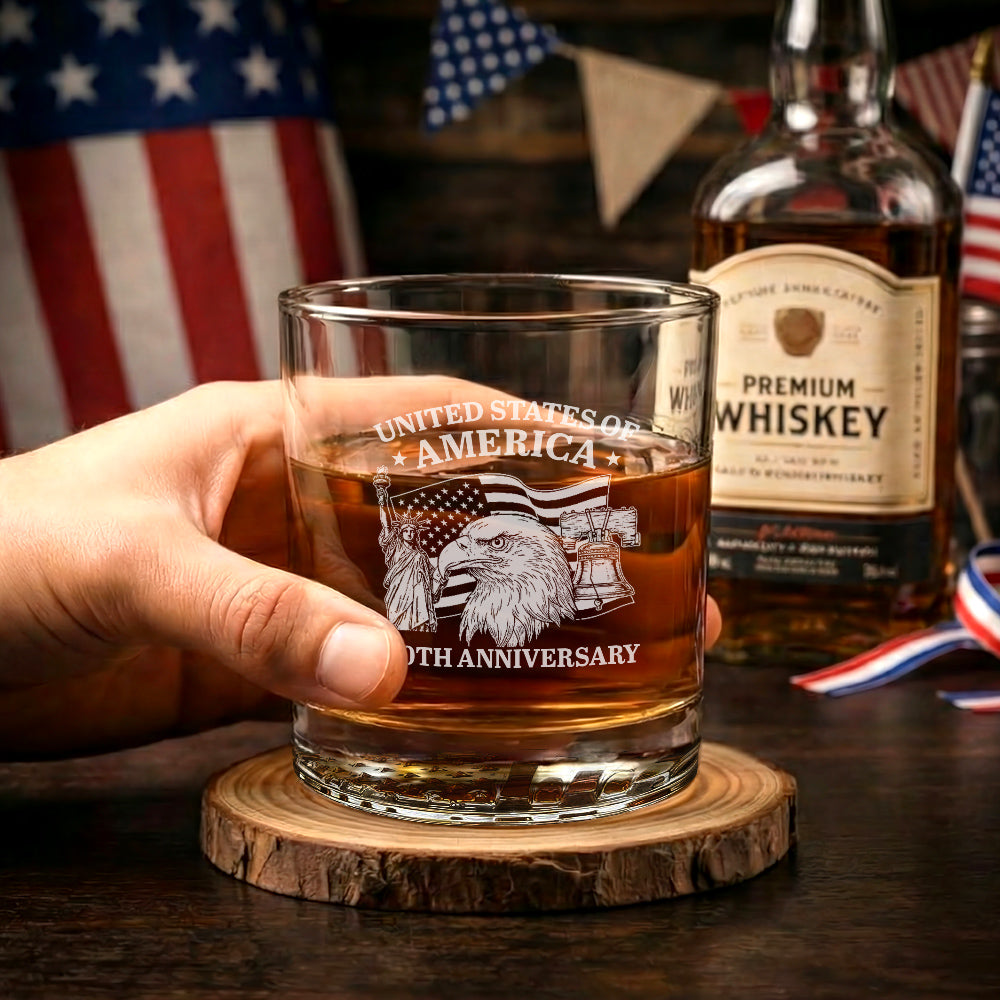 250th Anniversary of America Eagle Liberty Engraved Whiskey Glass