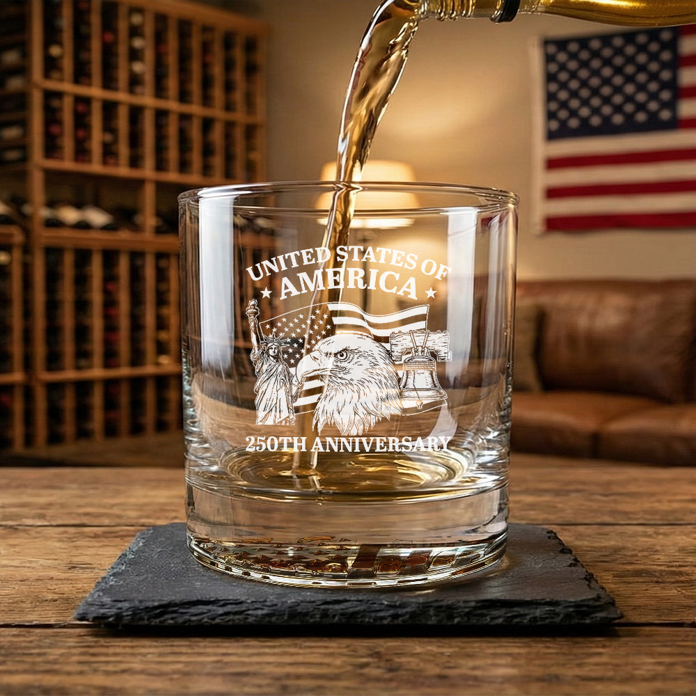250th Anniversary of America Eagle Liberty Engraved Whiskey Glass