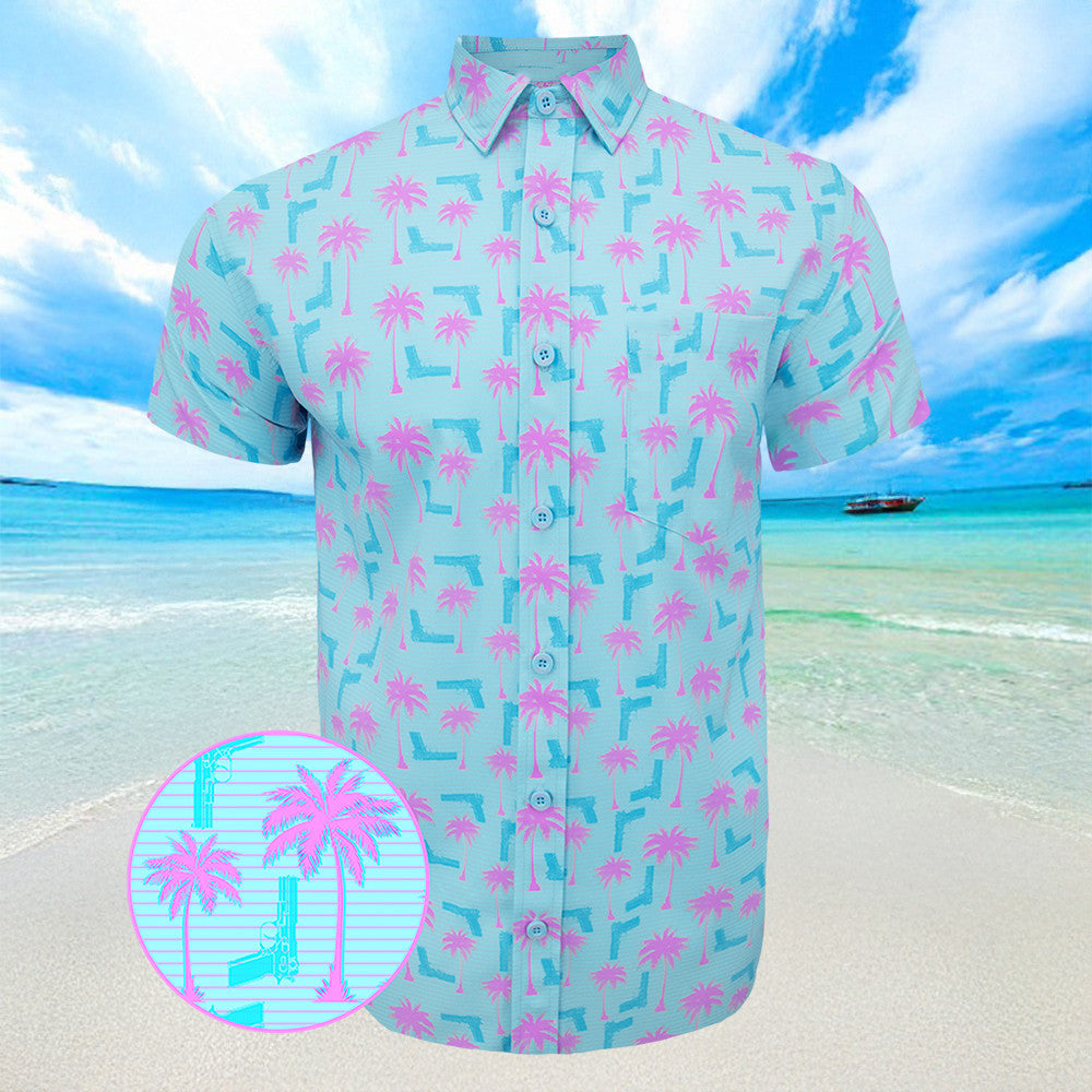 Rising Palm Blue Pink Hawaiian Shirt Mens Summer Button Ups Gifts For Husband