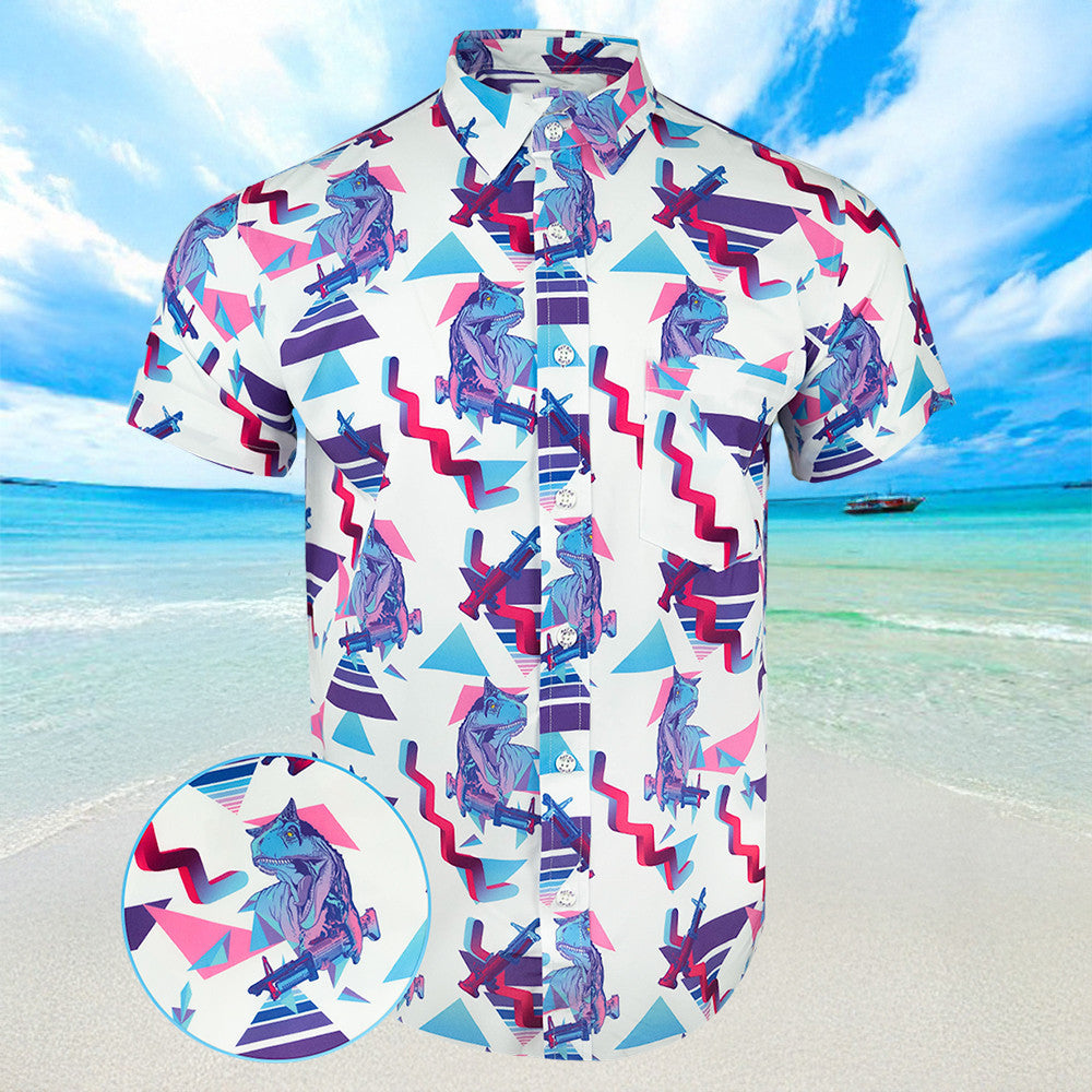 Prehistoric Hawaiian Shirt Mens Summer Short Sleeve Button Down Shirts Dad Gifts